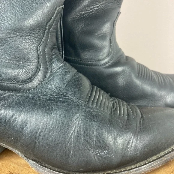 Vintage Tony Lama Black Leather Cowboy Boots
